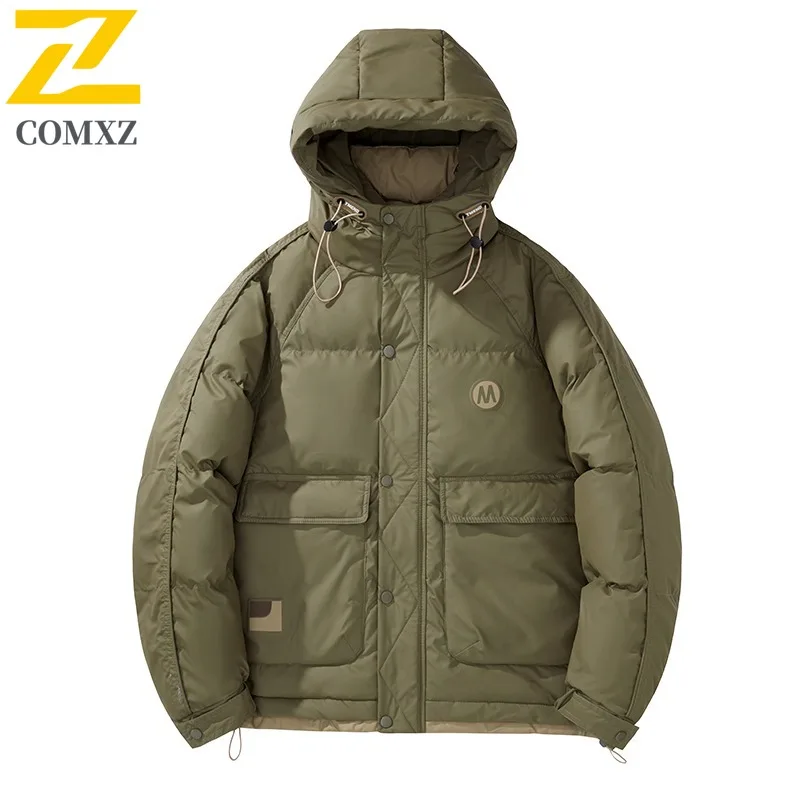 

COMXZ Outdoor Travel Men Down Jacket Casual Hooded Windproof Warm Puffer Coat Fashion Camping Cold Protection Autumn Winter Coat