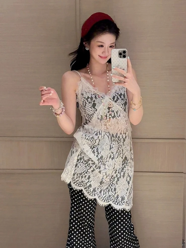 

Кружевная ажурная юбка с эффектом похудения, без рукавов, с V-образным вырезом, для повседневной носки