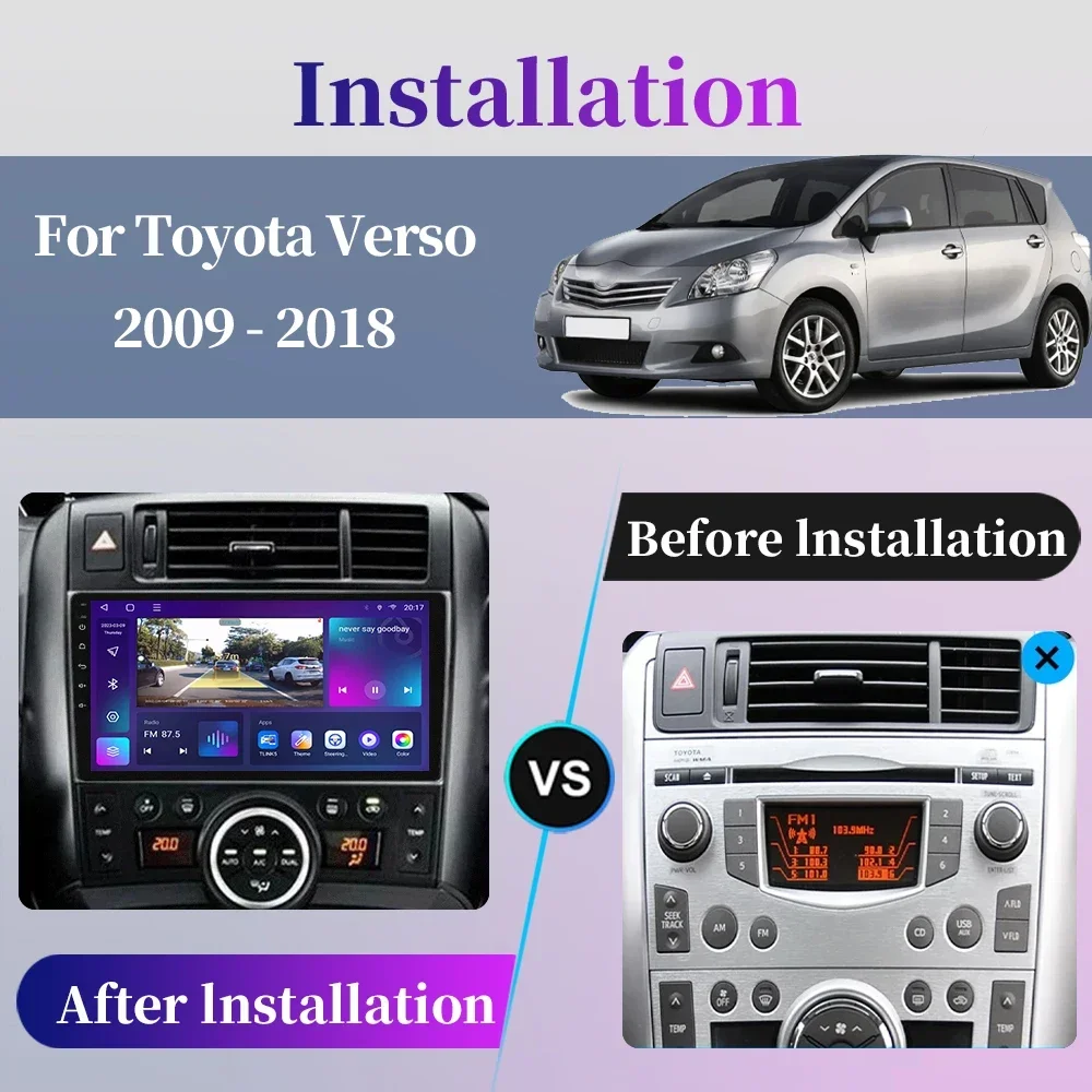 For Toyota Verso R20 2009 - 2018 Android Car Radio Multimedia Video Player GPS Navigation Carplay QLED Touch Screen Auto Stereo