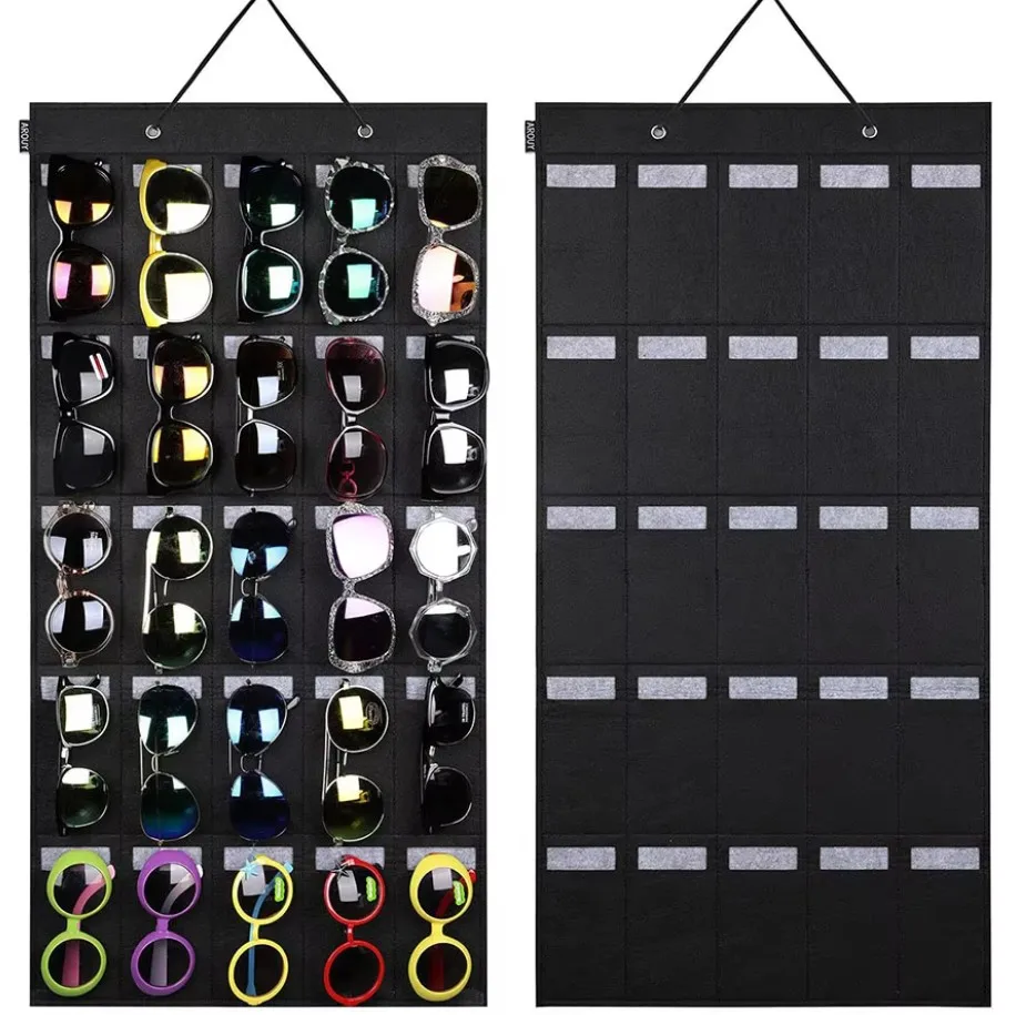 Sunglasses Storage Hanging Bag - 15 or 25 Felt Slot Sunglasses Organiser Eyeglasses Display with Sturdy Cord