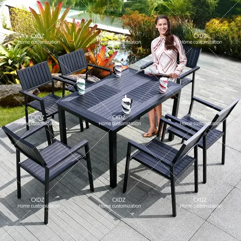 5 Piece Outdoor Patio Furniture Set Cast Aluminum Table and Chairs with Solid Wood Top Garden Balcony Leisure Coffee Table