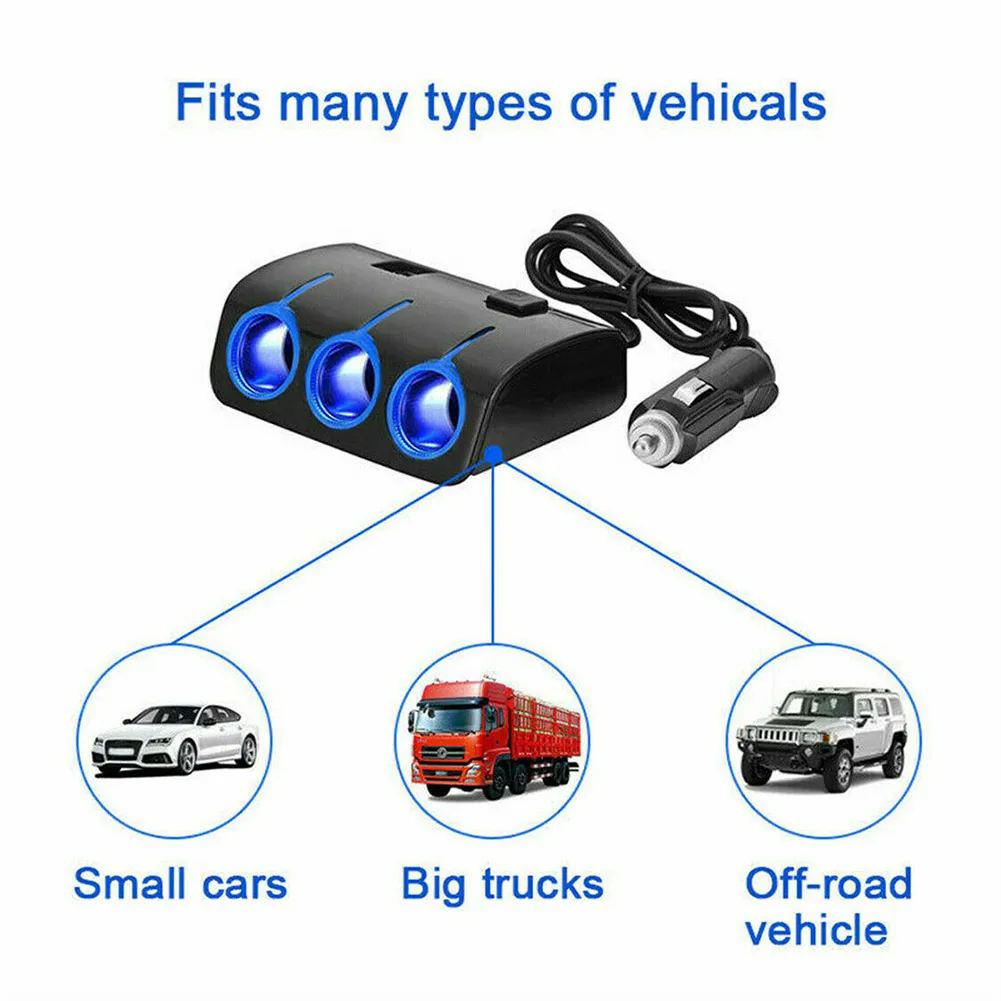 Power Adapter USB Car Charger Socket Splitter With Cable Power Adapter 3 Way Car DC 12V - 24V Dual High Quality