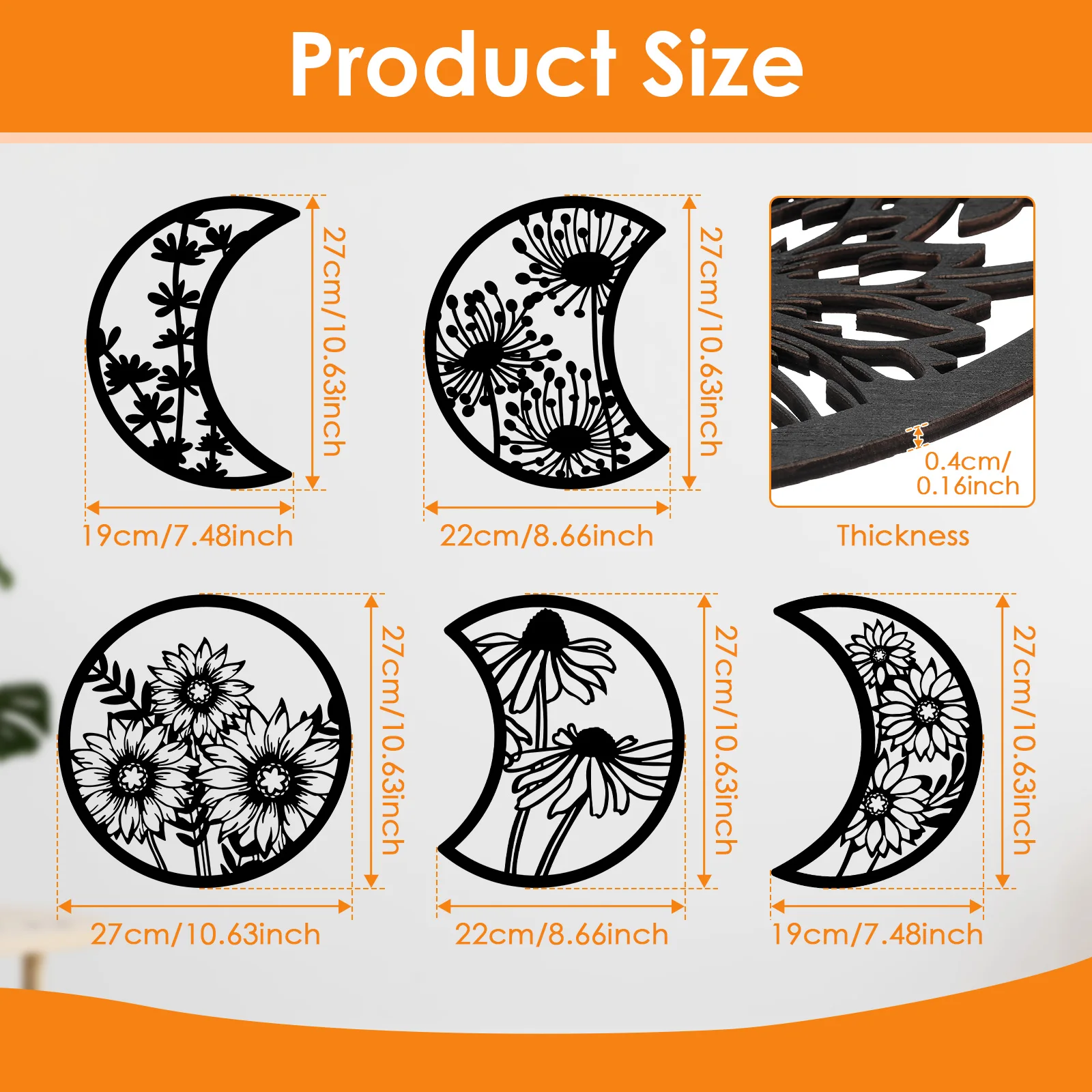 5 Pcs Moon Phase Wall Hanging Decor Art 10.6