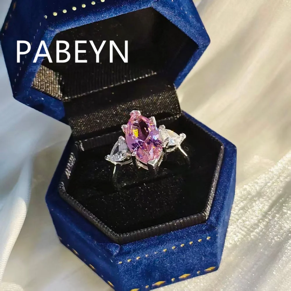 

925 Sterling Silver Fashion Light Luxury Pink Crystal Zircon Teardrop Ring Birthday Party Anniversary Gift
