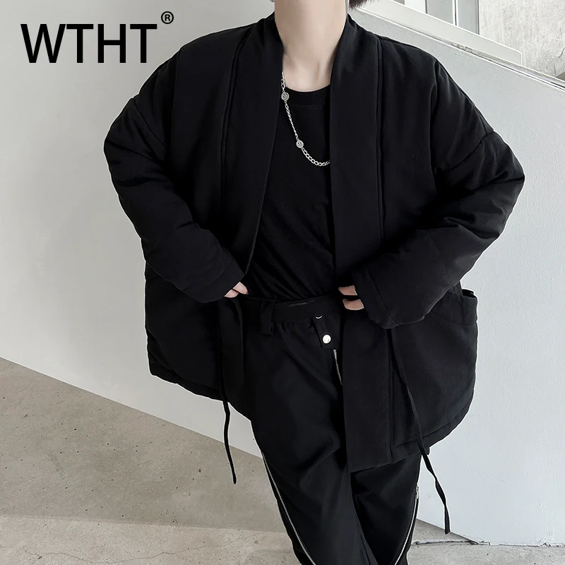 WTHT Fashion Men's Solid Color Big Pockets Thicken Coats Trendy Round Collar Long Sleeves Jackets Male 2025 Winter 2A2465