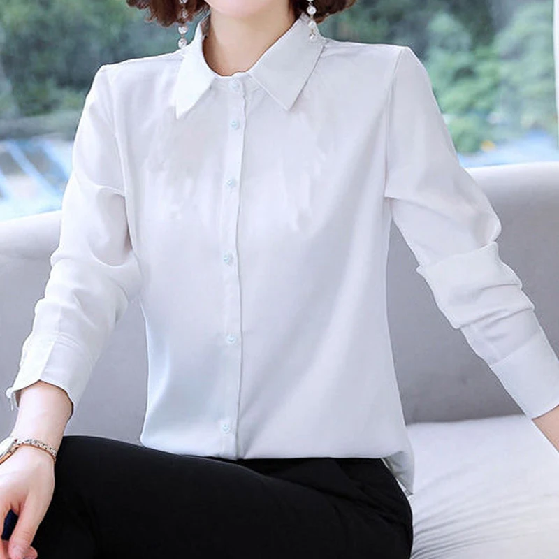 Temperament Polo Neck Long Sleeve Slim Basic Blouse Spring New Solid Simplicity Elegant Shirt Tops Vintage Fashion Women Clothes