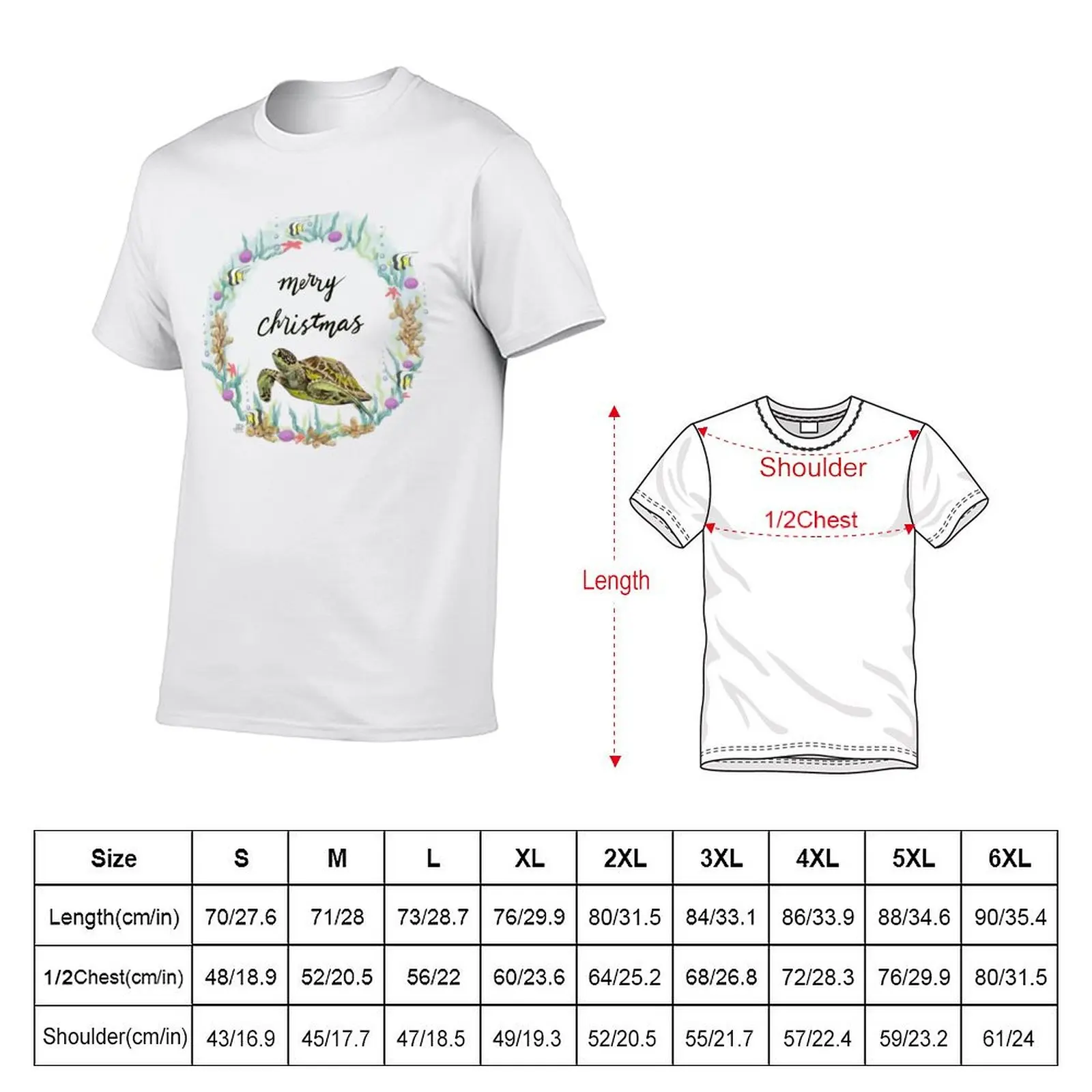 Tropical Sea Christmas Wreath T-Shirt Retro Graphic Print T-Shirt