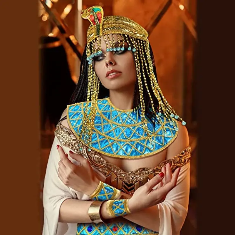 Cleopatraジュエリーヘッドバンドスネークヘッドピースアダルトベルトカラー帽子セットハロウィーン4ピース女性のegyptianコスチュームアクセサリー