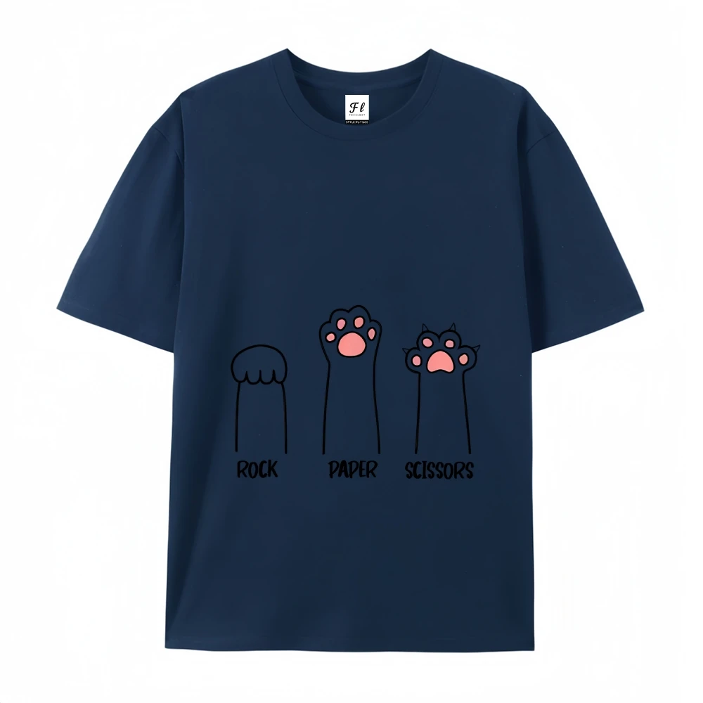 Rock papier ciseaux T-Shirt décontracté col rond hauts été coton ample T-Shirt Coupl FunnyCat imprimer vêtements femmes mode surdimensionné