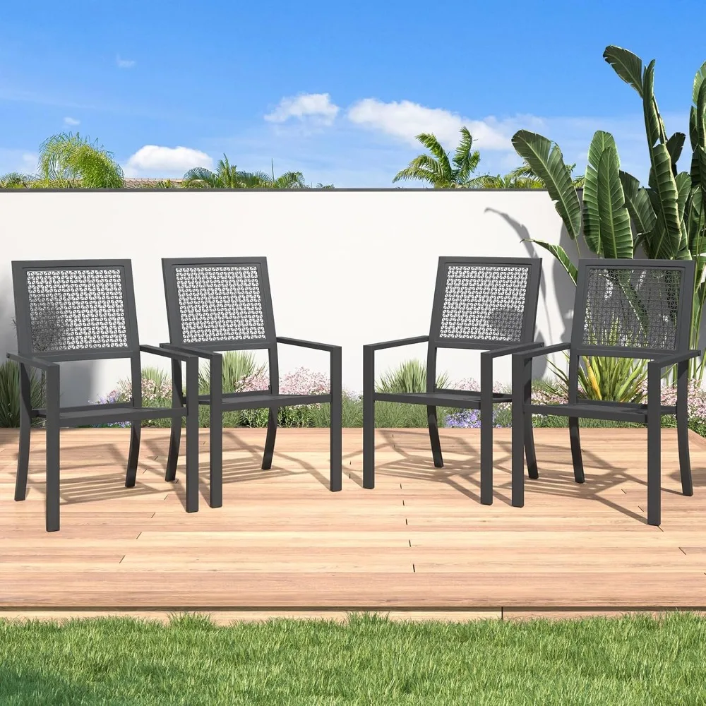 

Outdoor Metal Dining Chairs, 4 Pieces Outdoor Patio Dining Chair with Armrest, Stackable Arm Chairs with Heavy-Duty E-Coating