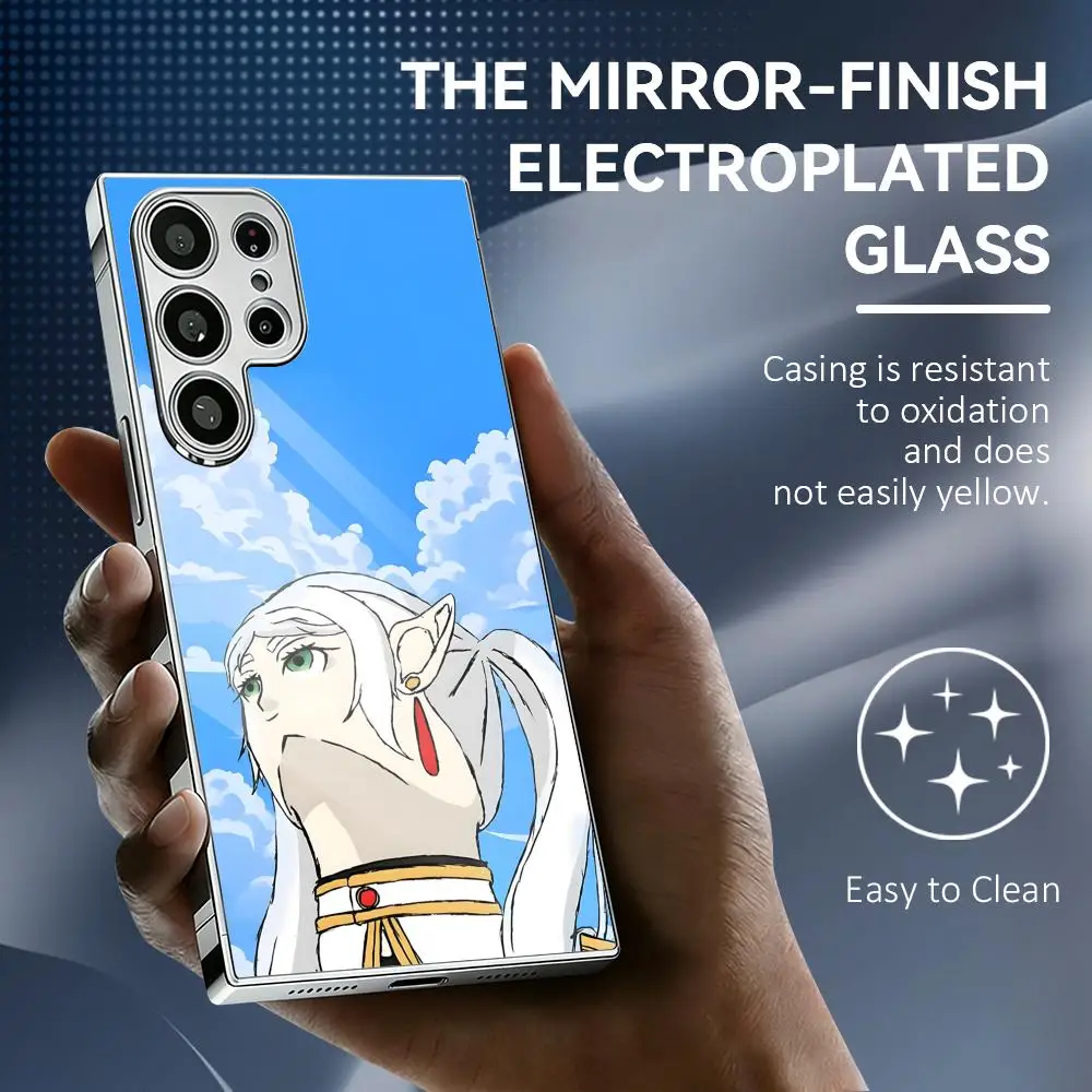 F-Frieren Anime Phone Case For Samsung Galaxy S25 S24 S23 Ultra Electroplated Metal Frame Shockproof Cover Phone Case