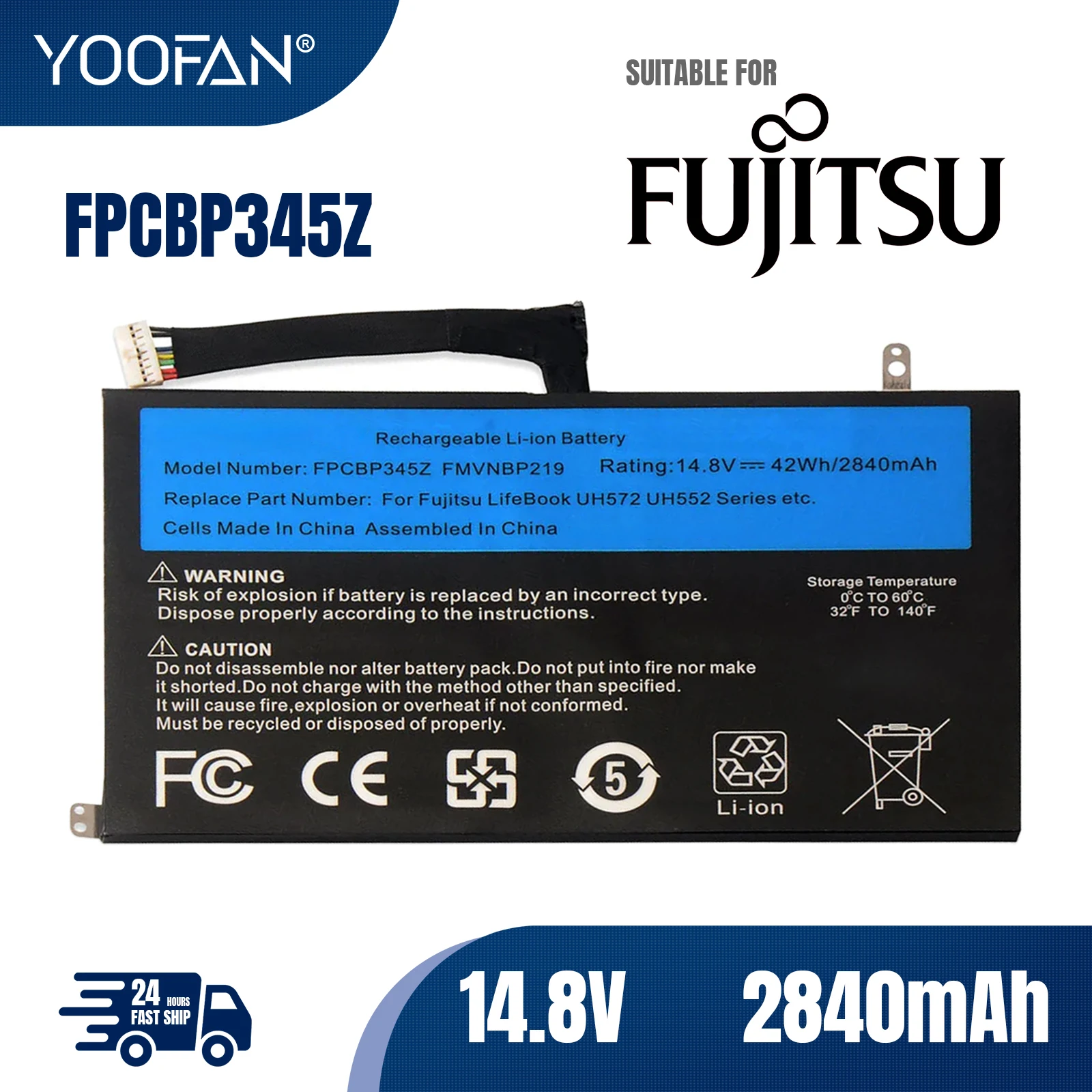 YOOFAN batería para portátil Fujitsu LifeBook UH572 UH552 Ultrabook Series FMVNBP219 FPB0280 FPCBP345Z, 14,8 V, 2840mAh