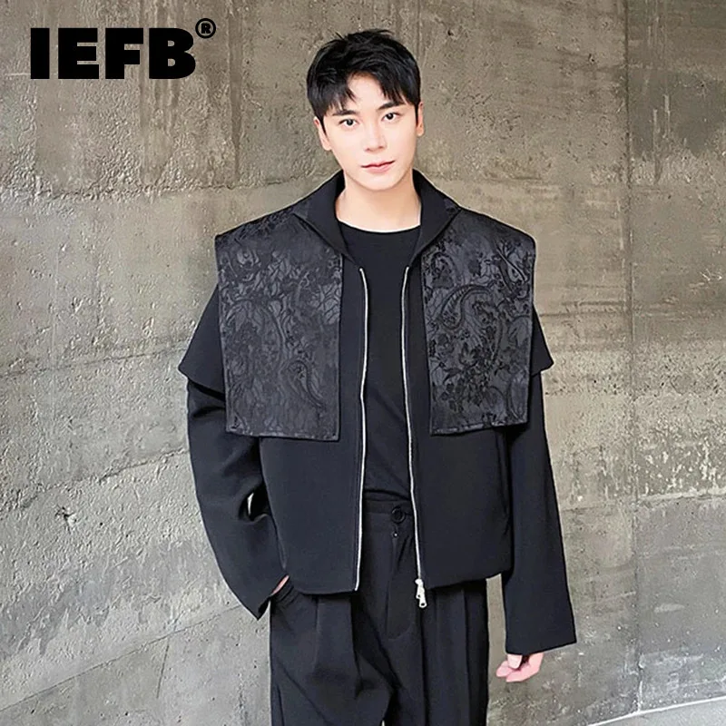 

IEFB Male Coat Spring Summer New Chinese Style Personalized Fake Two-Piece Jackets Patchwork 2024 Summer Fashion Casual 9C5314