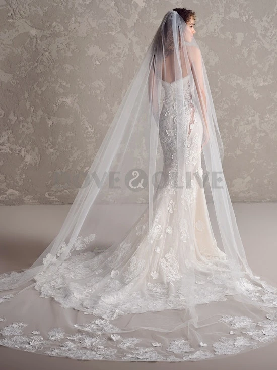 

Accessoires Cheveux Mariage Lace Appliques Wedding Veils with Comb One Layer Bride Veil Women Bridal Hair Accessory Customized