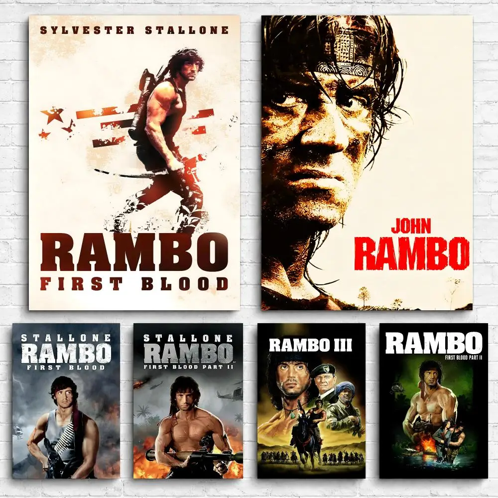 Classic Movie R-Rambo First B-Blood Framed Wall Painting Canvas Poster Ready to Hang Wall Art for Bedroom Living Room Home Decor