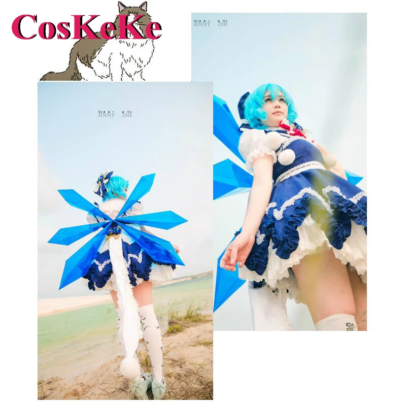 CosKeKe [Customized] Cirno Cosplay Anime Game Touhou Project Costume Beautiful Gorgeous Sweet Dress Party Role Play Clothing