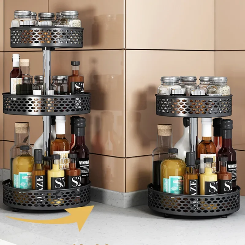 Multifunctional Storage Organizer Rotation Design Spice Rack Layer Height Adjust Storage Items Stable Load Bearing Home Supplies