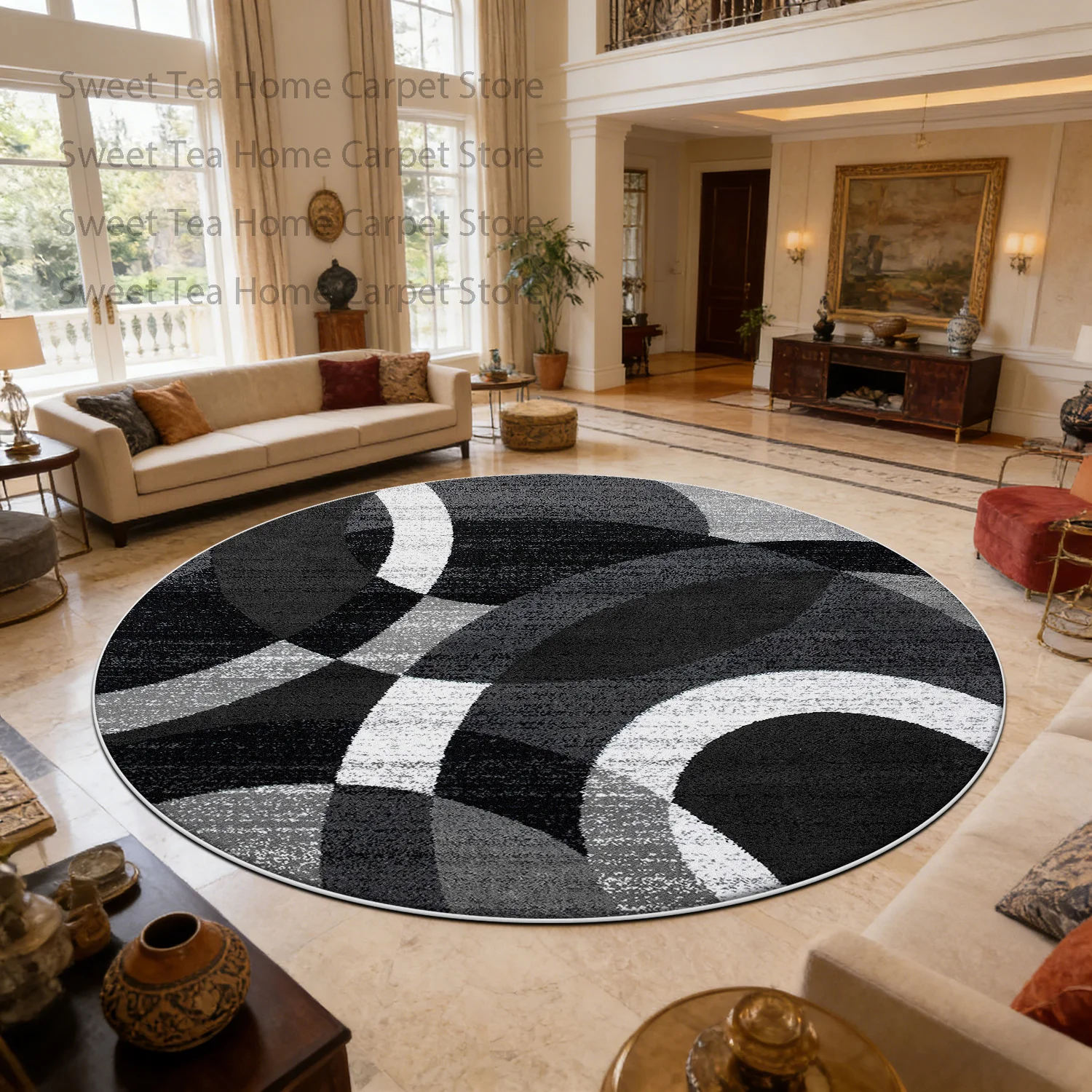 Modern Geometric Simple Style Living Room Round Carpet Decoration Bedroom Non-slip Washable Big Size Rug Soft Fluffy Office Mat