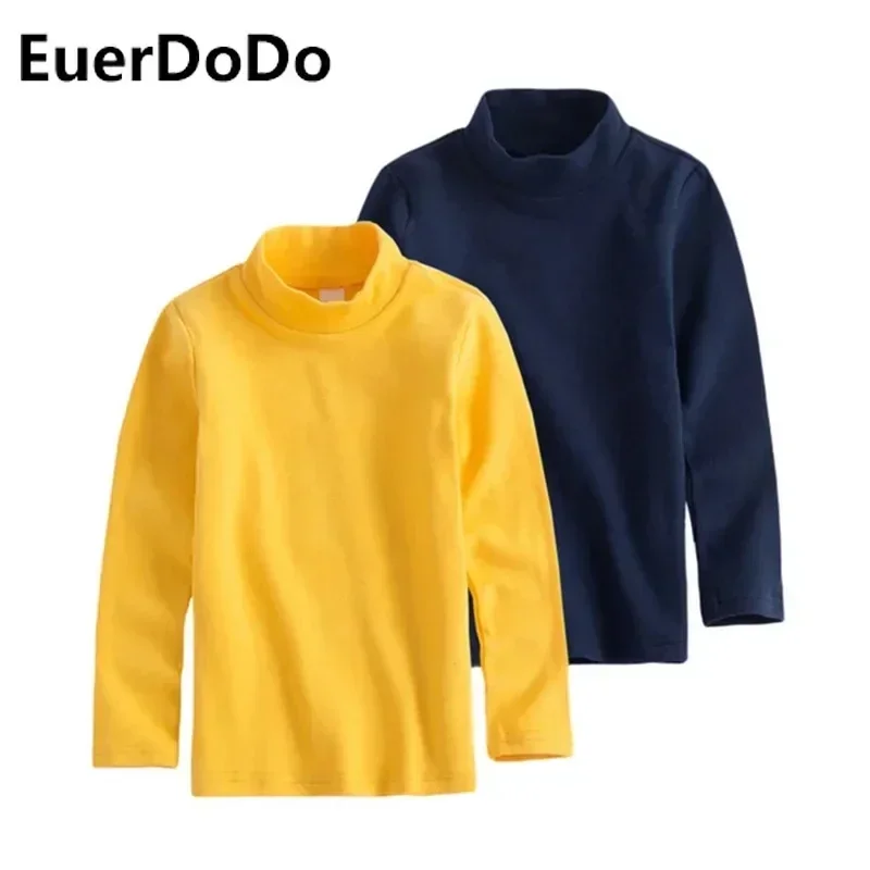 Boys and Girls T-Shirt Long-sleeved Top Tees Toddler Solid Color Sweatshirts 2024 Spring Autumn Children\'s High Collar Clothing