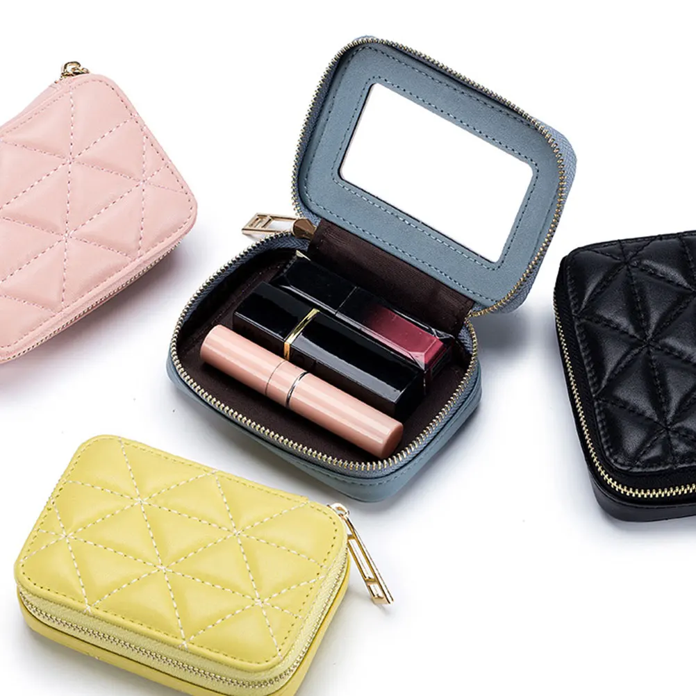 

Compact Lipstick Pouch High Grade Portable Makeup Storage Bag Clear Anti Drop Mirror Ideal for Travel Outdoor Office