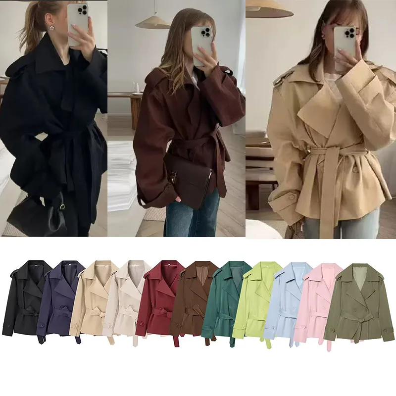 2026 Spring and Autumn New Coat Multiple Colors Available Long Sleeve Belted Trench Coat European and American Fashion Versatile