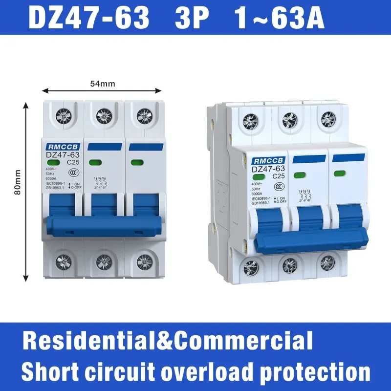 MCB DZ47-63 230V 400V Mini Miniature Circuit Breaker 1P 2P 3P 4P 6A 16A 32A 40A 50A 63A Magnetothermal switch