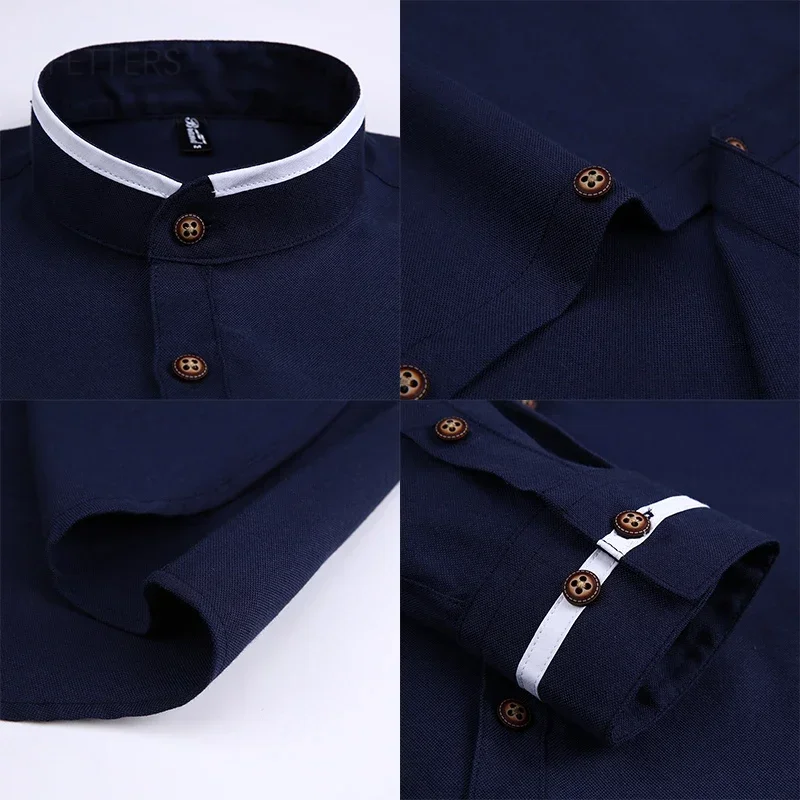 TFETTERS Autumn Long Sleeve Shirt Men Oversized Shirts Men Pocket Design Korean Style Stand-up Collar Slim Shirt Mens Clothing