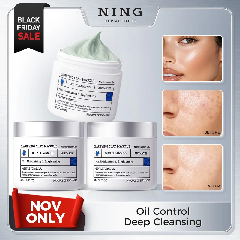 

3pcs Deep Cleansing Mud Mask with Papain, Willow Bark & Malachite Extracts for Oil Balance & Skin Revitalization