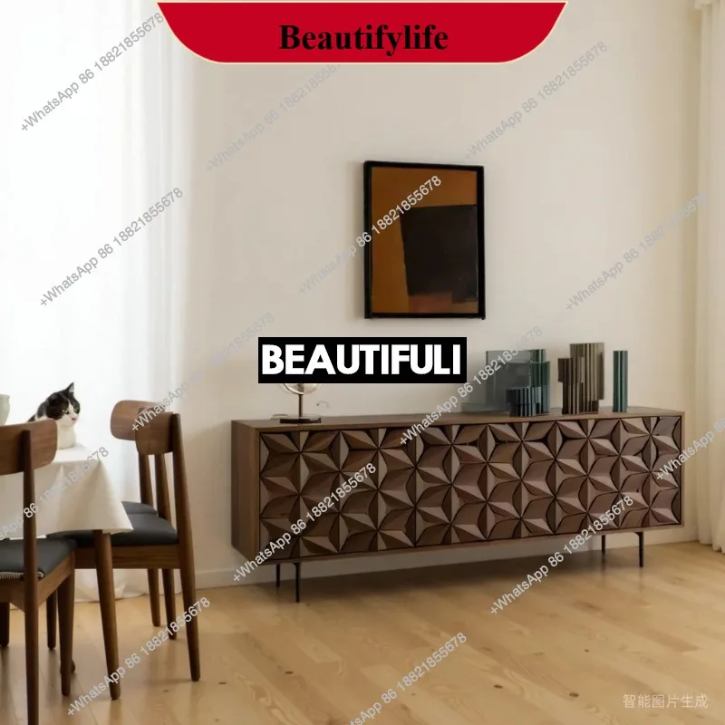 

Q178 Nordic solid wood carving flower dining side cabinet creative relief high sense retro wall side cabinet