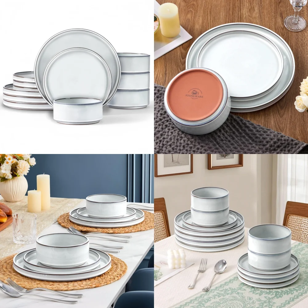 

Ceramic Tableware Set12 Piece Stoneware Dinnerware Set for 4 with Durable Ceramic Plates and Bowls Perfect for Everyday Dining