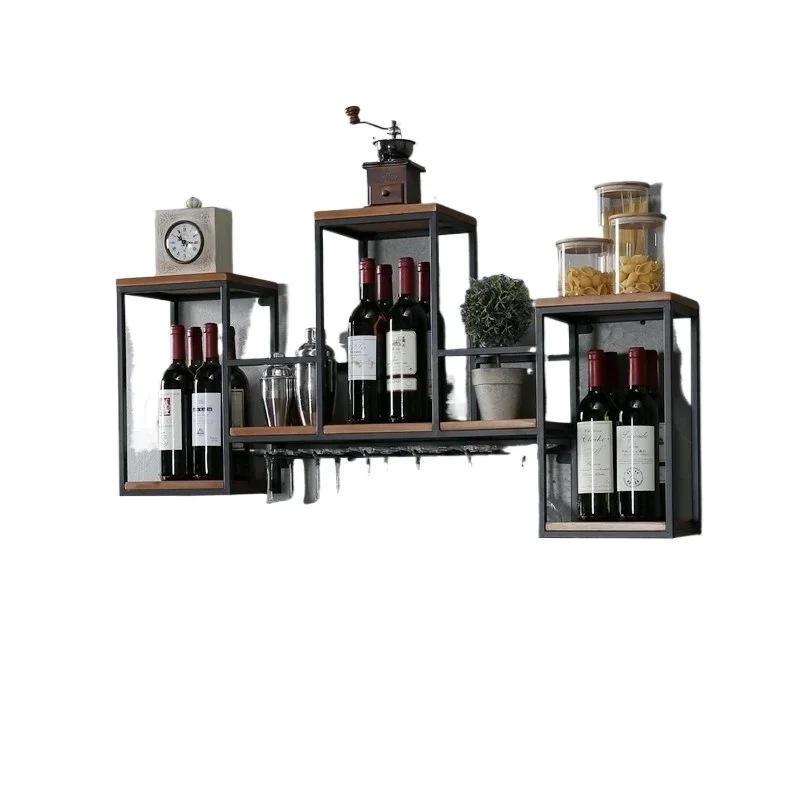 Nordic wrought iron wine rack wall hanging wine rack shelf lattice rack simple dining room living room decorative wine cabinet