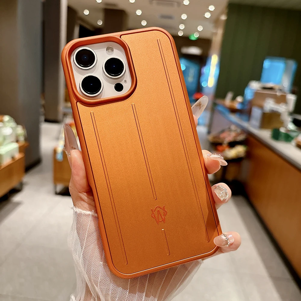 Luxuriöses Business-Gepäck Aluminiumlegierung Handyhülle für iPhone 17 16 15 14 Pro Max 3D Koffer-Streifen-Rückseite mit Geschenkbox