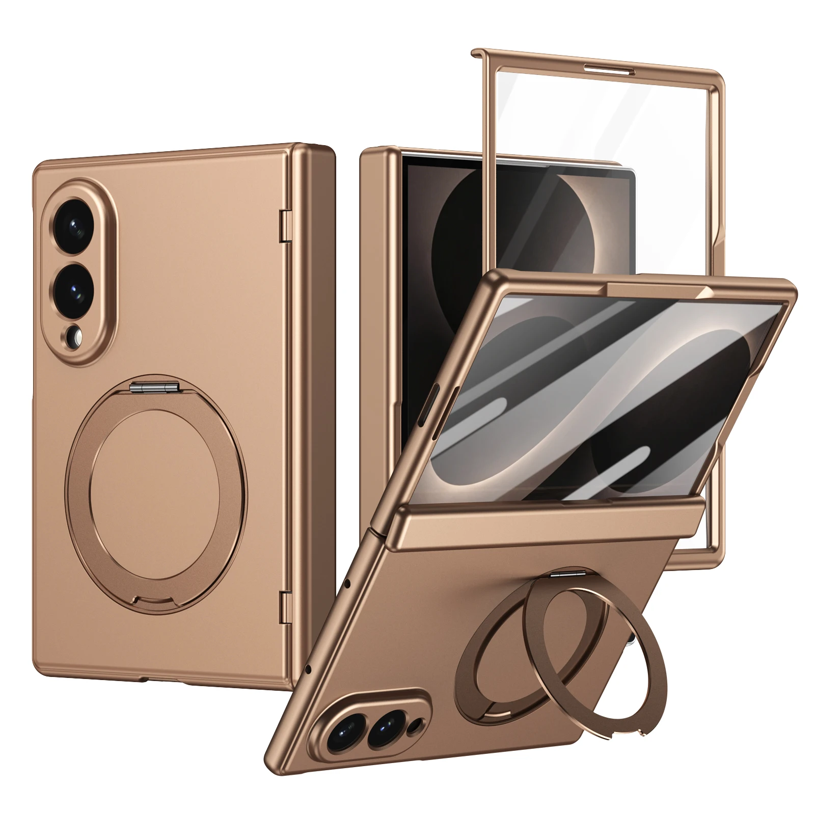 Matte For Magsafe Case For Samsung Galaxy Z Fold8 Ultra Fold 8 7 Hinge Protection 360 Rotating Ring Holder Cover Glass Protector