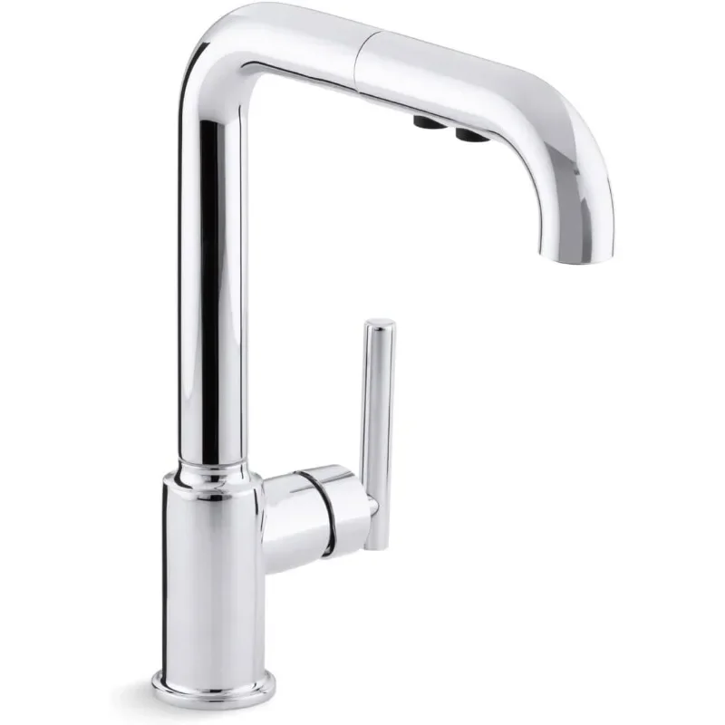 

KOHLER Purist Kitchen Sink Faucet One Size Polished Chrome Pull-Out Kitchen Faucet 3-Function Spray Head Easy Install Faucet