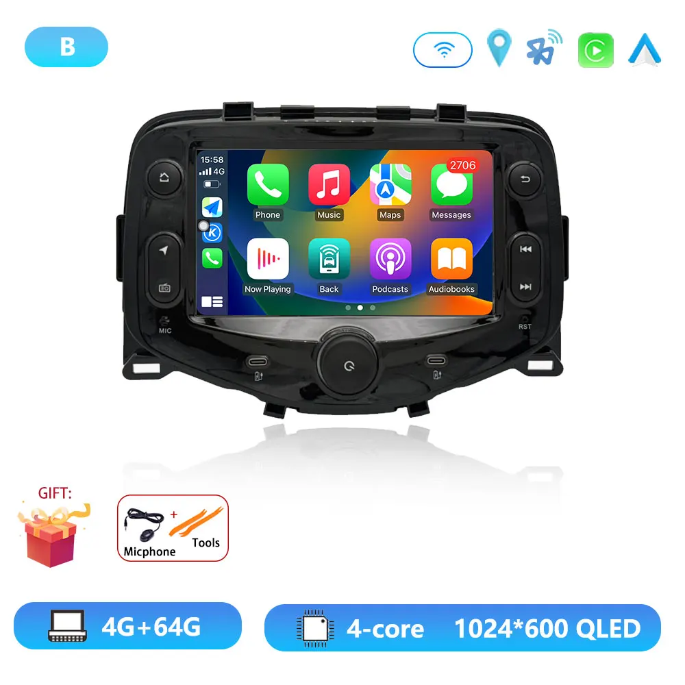 Android 15 Radio For Toyota Aygo Peugeot 108 Citroen C1 2014 - 2021 Autoradio Multimedia Player Carplay Android Auto GPS DSP DVD