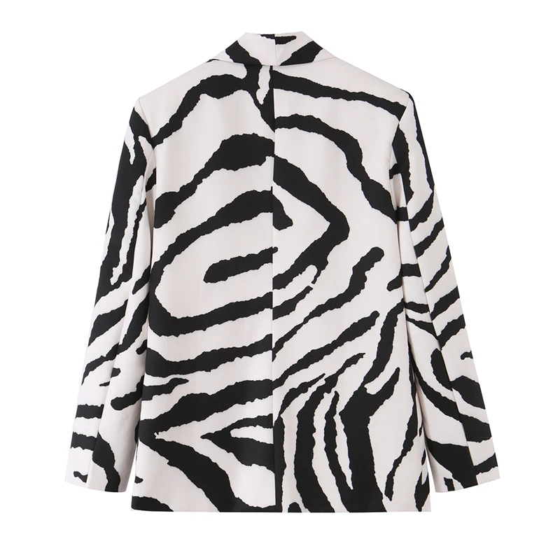 KEYANKETIAN 2026 Y2K Zebra Print Oversized Suit Jacket Black White Lapel Collar Long Sleeve Side Pocket Street Casual Blazer
