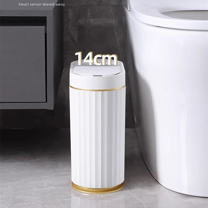 7L Automatic Sensor Trash Can Roman Striped Narrow Bathroom Toilet Waterproof Smart Trash Bin Kitchen Induction Garbage Dustbin