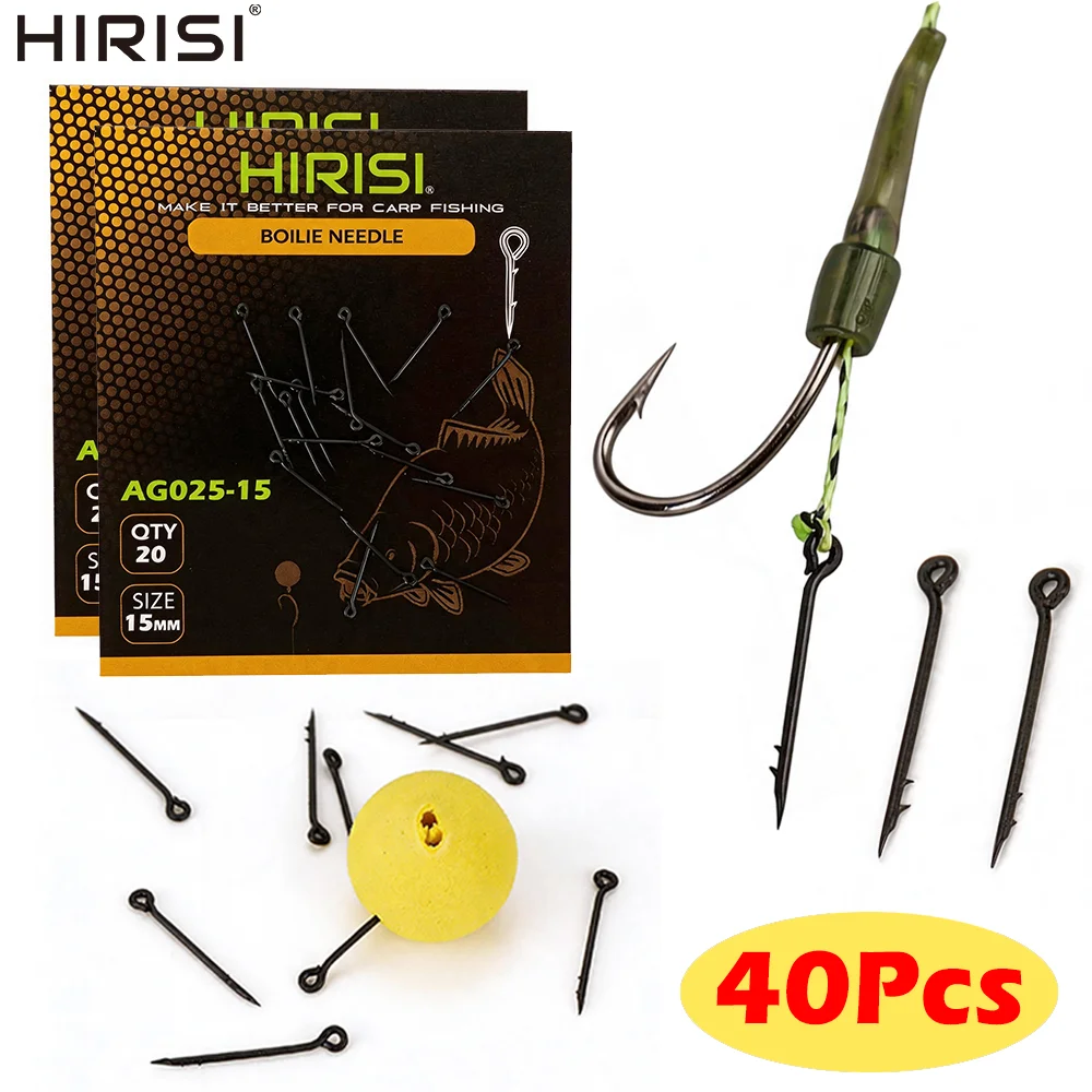 Hirisi 40 Stück Köder-Spikes, Boilie-Pins, Ronnie Hair Rig, Karpfenangel-Zubehör, Edelstahl-Angelzubehör