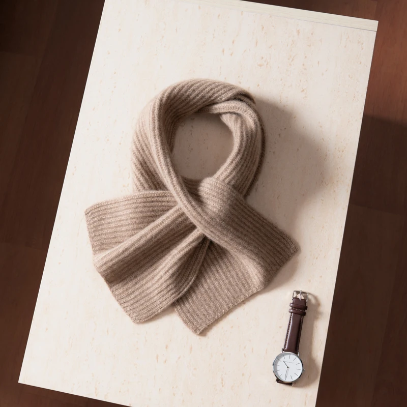 A-Class 100% Pure Cashmere Scarf Men's Knitted Short Neck Solid Color Warm Perforated Neck Autumn Winter Soft And Sticky
