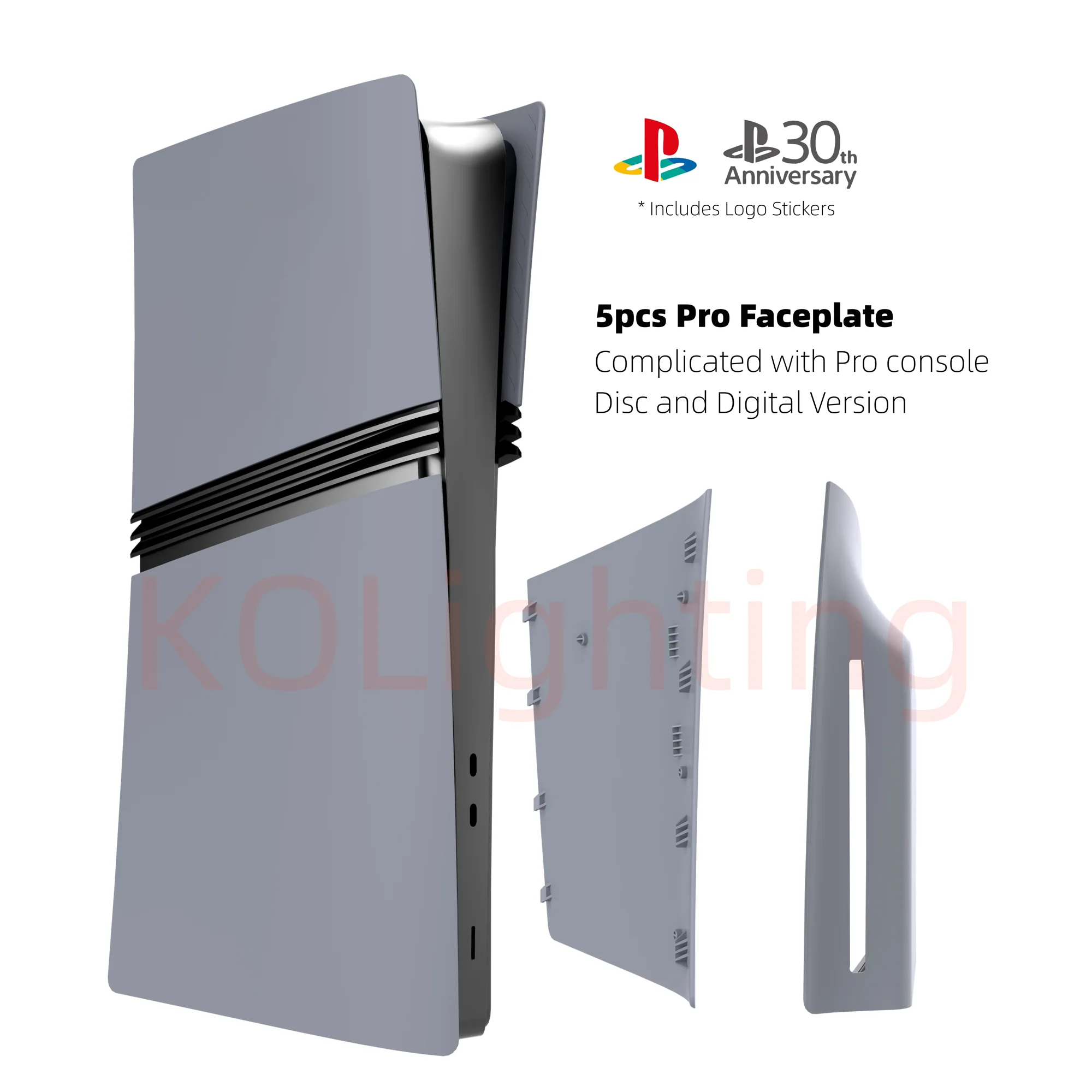 5 Piece Cover Plates for PS5 Pro Disc and Digital Edition Console Faceplates DIY Decoration Shell Panels 30th Anniversary Grey