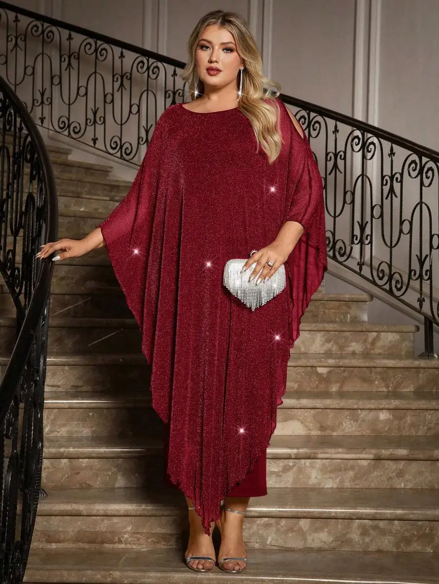 Elegante vestido tipo capa de gasa de talla grande para invitadas de boda, cóctel formal, madre de la novia