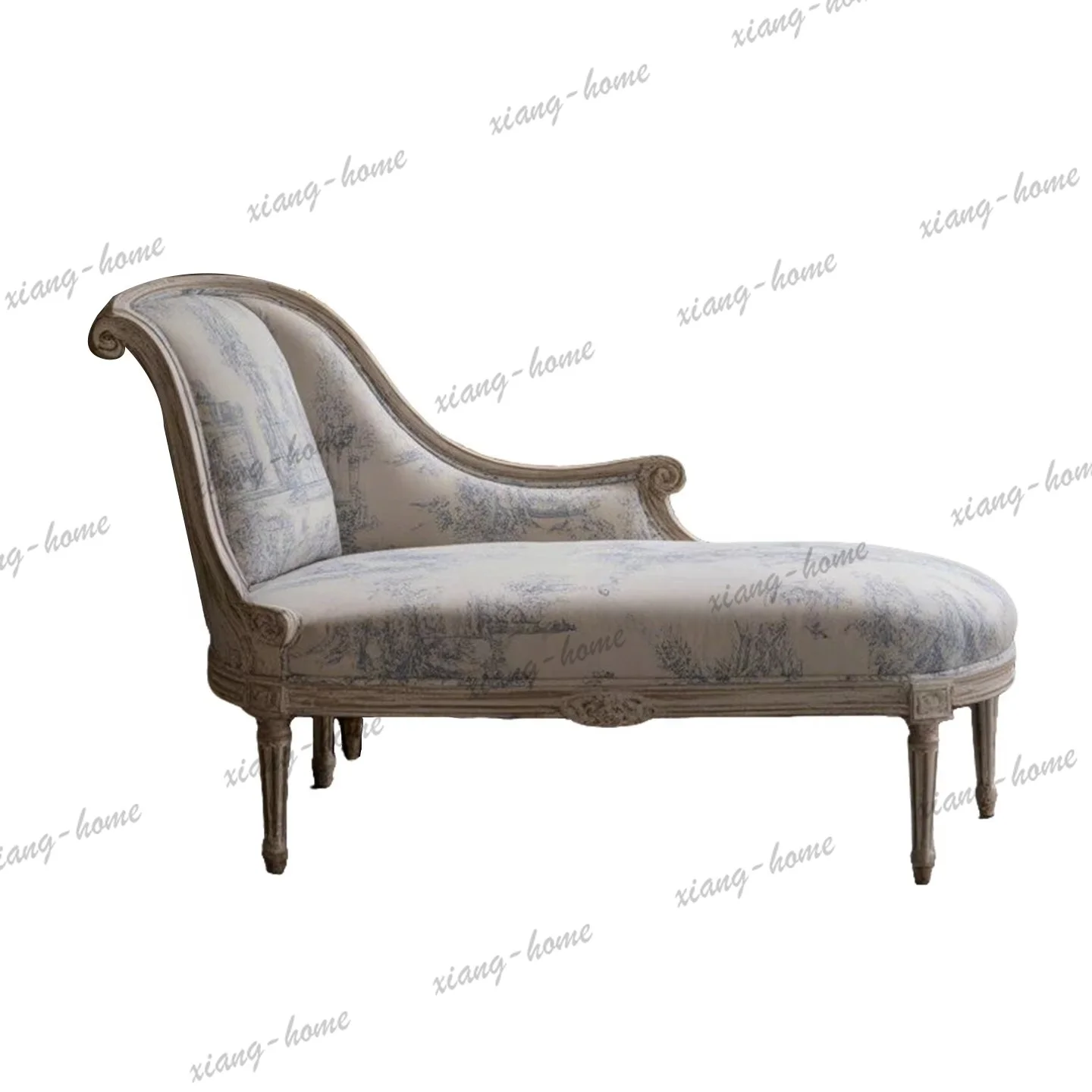 YJ American retro carved solid wood princess, small apartment living room single sofa leisure, printed cloth chair
