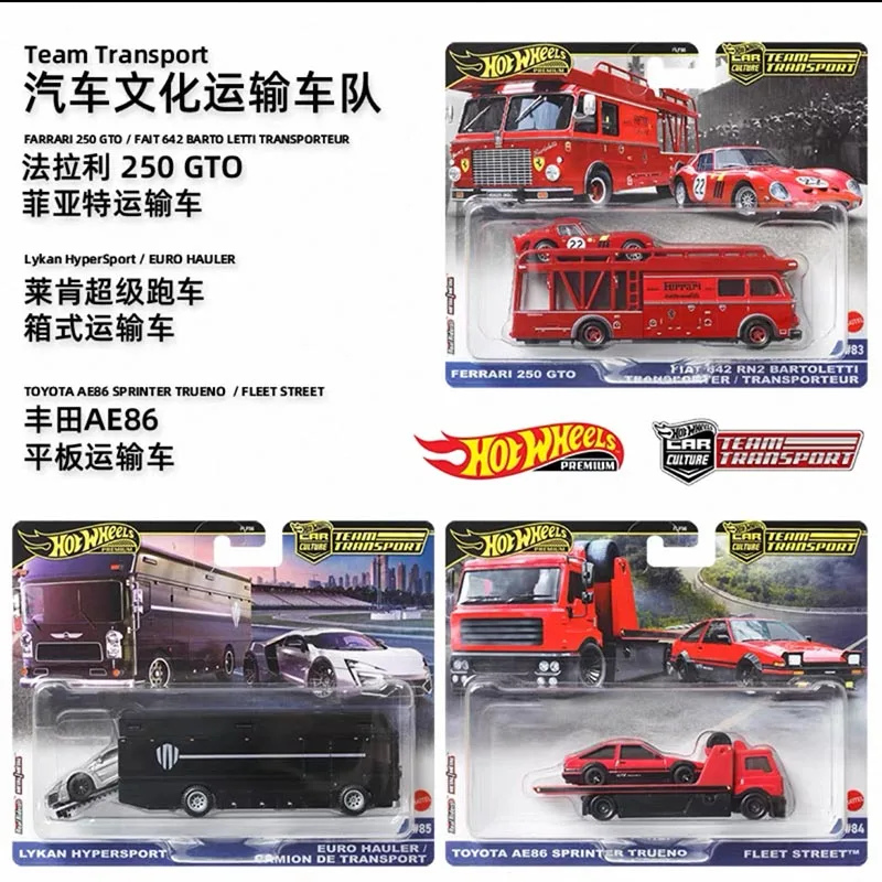 Hot Wheels Premium 1:64 Scale Car Culture Team Transport Toy Set with Ferrari Toyota Plymouth Mix for Vehicle Model Enthusiasts