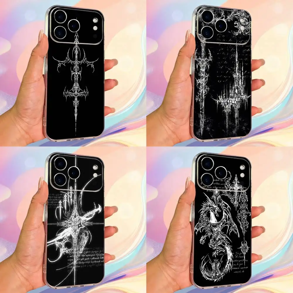 

Gothic art Cyber Sigil Cross Phone Case For iPhone 14,13,12,11,17,16,15,Pro,Max,Plus,X,XS,XR,SE,Mini Transparent Soft Cover