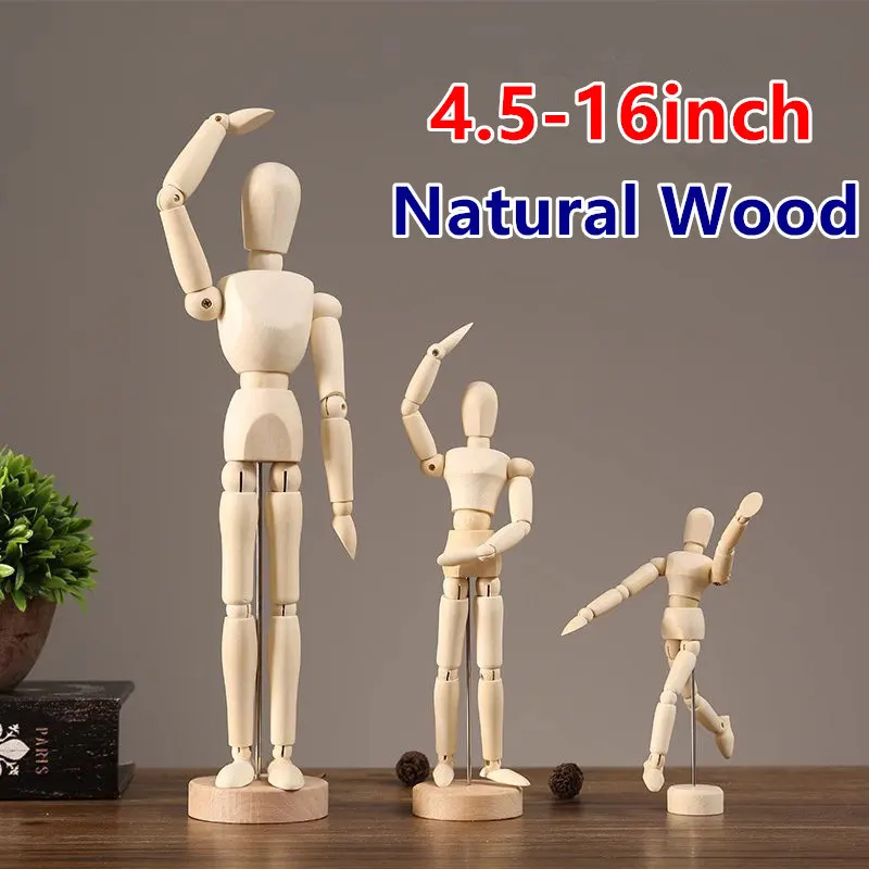 4.5-16 inch Artist Wooden Manikin Mannequin Sketch Sculpting Lay Figure Drawing Model Jointed Doll Natural Wood Limbs Body Toys