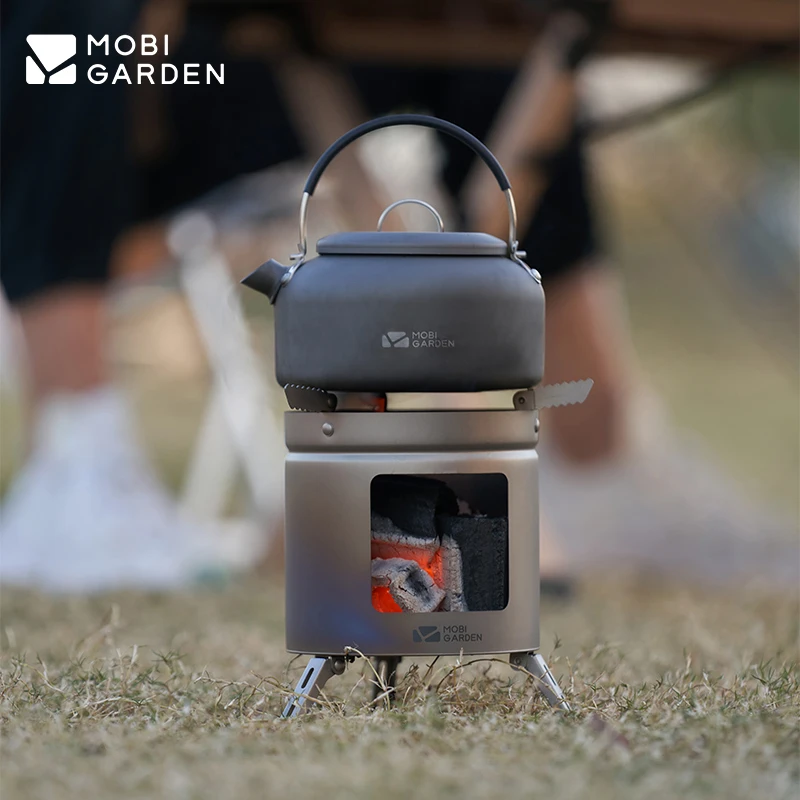 MOBI GARDEN Camping Portable Titanium Firewood Stove 295g Ultralight Mini Brazier Furnace Outdoor Burner BBQ Boil Water Grill