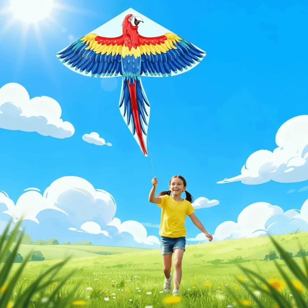 쉽게 날릴 수 있는 대형 새 연, 앵무새 연, 100M 연줄, 어린이 연, 잘 날리는 야외 장난감, 동물 풍선 연, 재미있는 스포츠