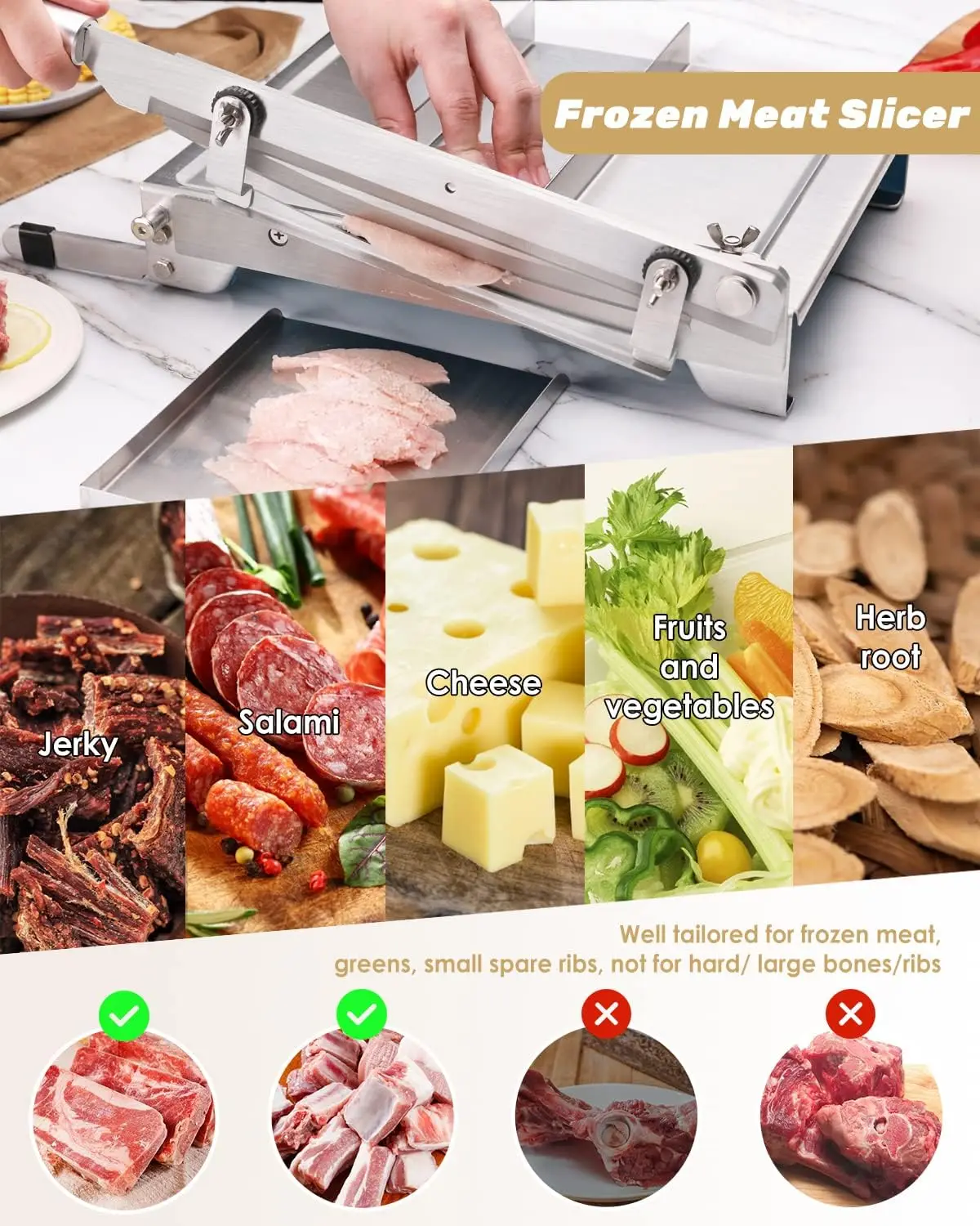 Manual Frozen Meat Slicer Bone Short Rib Cutter Chicken Chopper Machine 13.5 Inch Double Blade Heavy Duty Guillotine Biltong Cut