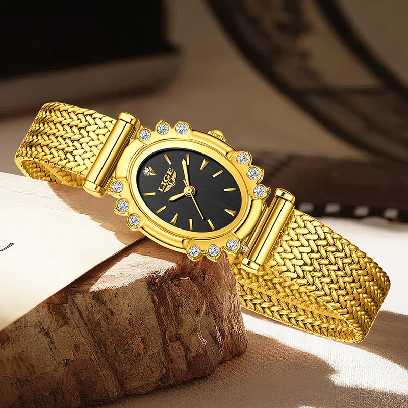 LIGE Gold Watch Women's Watches Top Brand Luxury Waterproof Quartz Watch Women Fashion Elegant Watch Gift For Women Reloj Mujer