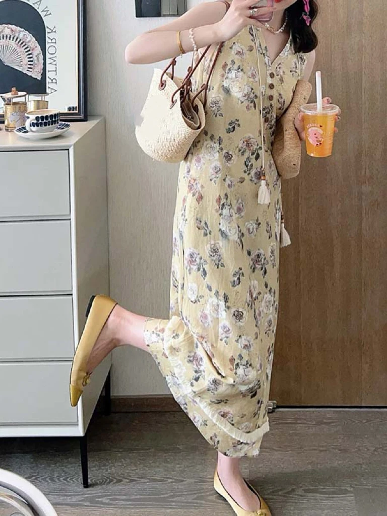 

Pure Quali Linen Blend V-ne Svel Dr Holiday Long Skirt New Summer 2025 Seasonal Faion Women's Clothing